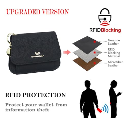 Multi-card Slots Short Wallet Genuine Cow Leather Credit Card Holder RFID Blocking Coin Purse with Keychain 2443 (Watermelon Red)2