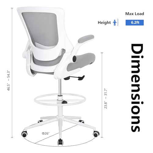 Image of Misolant Tall Office Chair, Drafting Chair for Standing Desk, High Office Chair with Adjustable Lumbar Support, Flip-up Arm and Footrest Ring, Tall Drafting Chair for Bar Height Desk