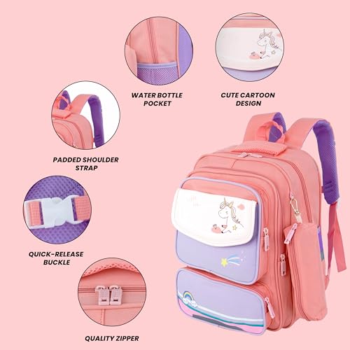 Image of Storite School Bag for Kids Girls 17L | Unicorn Backpack | Cute Purple School Backpack | Lightweight Water-Resistant Bag for Nursery, Preschool & Primary | Travel & Birthday Gift