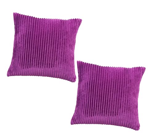Image of RD TREND Cushion Cover Set of 2, Decorative Sofa Living Room Home Square Cushion Covers 16 Inch x 16 Inch, Aesthetic Corduroy Striped Double Sided (Dark Pink)