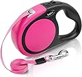 Taglory No-Tangle Retractable Dog Lead 5m,Heavy Duty Dogs Extendable Leads Nylon Tape,Suitable for Boy Dogs Up to 20kg, Pink