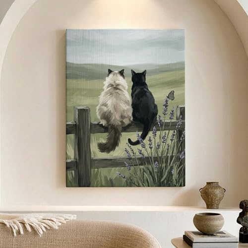 Póster de amigos felinos en blanco y negro: decoración del hogar con lienzo de gato