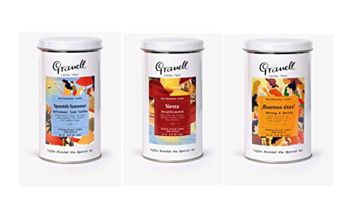 Granell - Mediterranean Blends - Regalos para Cafeteros | Cafe Molido 100% Café Arabica - Pack de 3: Café Buenos Días, Café Spanish Summer y Café Siesta, 3x250gr - Amantes del Café