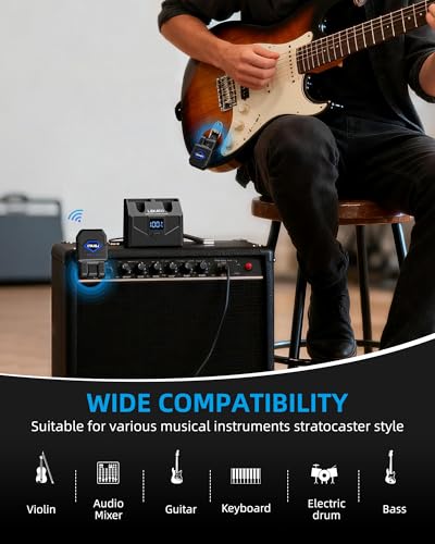 Image of LEKATO 2.4GHz Wireless Guitar System Wireless Transmitter Receiver with Charging Box 4 Audio Channels for Guitar Bass Electric Instruments(WS-200)