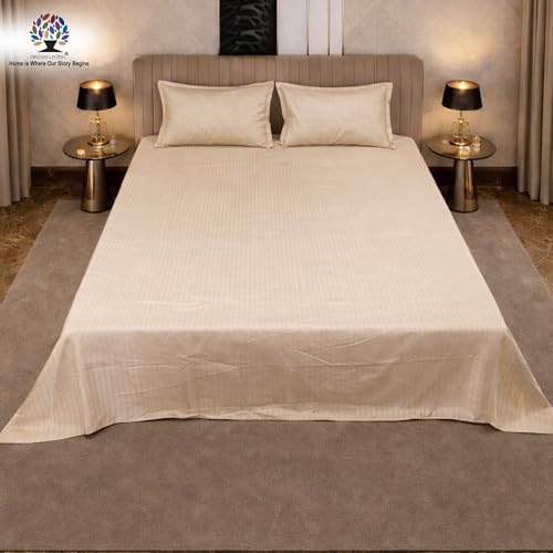Image of Dream Living Striped Double Bedsheet with 2 Pillow Covers | Queen Size | 120 GSM | 220x250 cm | Beige