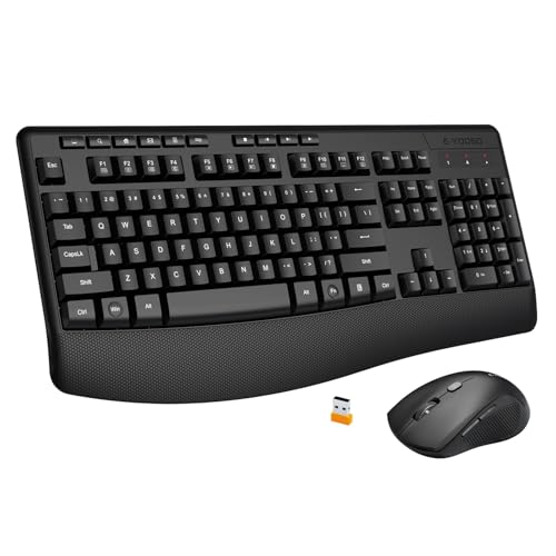 Wireless Keyboard and Mouse Combo,Silent Soft Touch Quiet Keyboard Less Noise 90%,Ergonomic with Wrist Rest,2.4GHz 104 Keys Full Size,2400 DPI Mouse,for PC Computer/Laptop/Mac Air/Mini/Pro