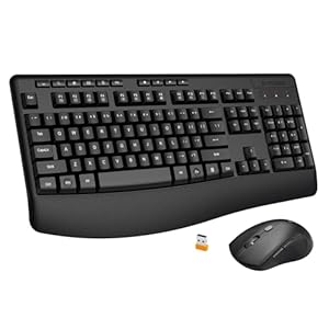 Wireless Keyboard and Mouse Combo,Silent Soft Touch Quiet Keyboard Less Noise 90%,Ergonomic with Wrist Rest,2.4GHz 104 Keys Full Size,2400 DPI Mouse,for PC Computer/Laptop/Mac Air/Mini/Pro