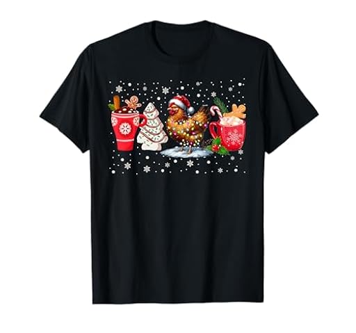 Camisa de Pollo con Luces navideñas y café con Leche Camiseta | Ya disponible en tu tienda friki favorita! En mundofriki.es!