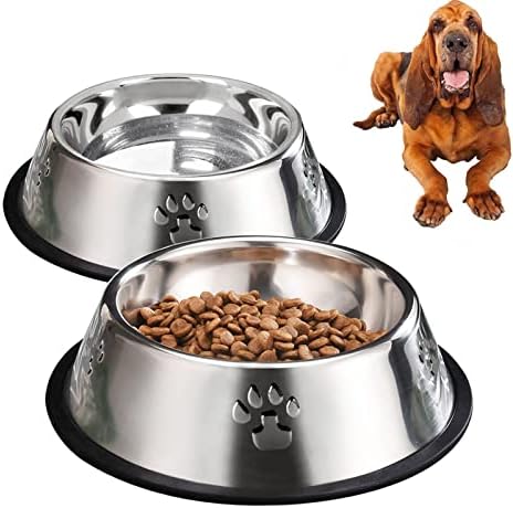 YUDANSI 2 Stainless Steel Dog Bowls, Dog Feeding Bowls, Dog Plate Bowls with Rubber Base, Medium and Large Pet Feeder Bowls and Water Bowls (XL-51oz)
