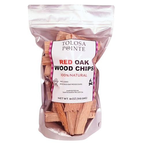 Tolosa Pointe Red Oak Wood Chips, & Chunks, for Smoking, Grilling, Natural Flavor Hardwood Santa Maria Valley Red Oak - for BBQ Tri Tip, Steaks, Ribs, Chicken (18 Oz)