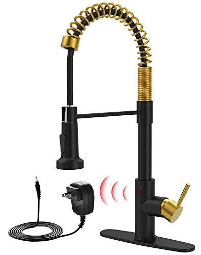 GIMILI Black and Gold Touchless Kitchen Faucet with AC Adapter,