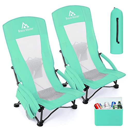 Brace Master Silla De Playa Portátil, Silla De Camping Plegable Con Respaldo Alto Con Portavasos, Hielera, Bolsa Para Teléfono, Para Camping, Playa, Picnic