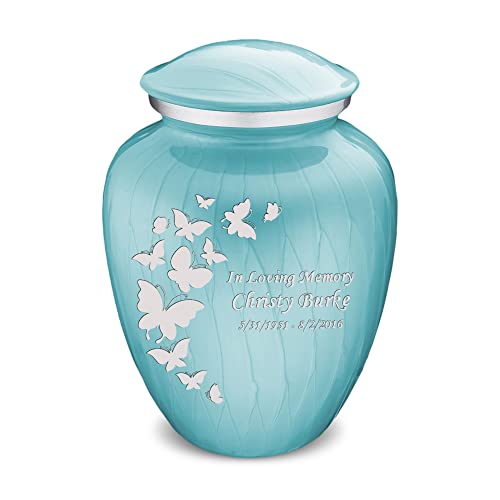 Image of Geturns Embrace Adult Personalized Butterfly Cremation Urns for Human Ashes I Large Pearl Light Blue Funeral Urn for Men and Women I 200 lbs