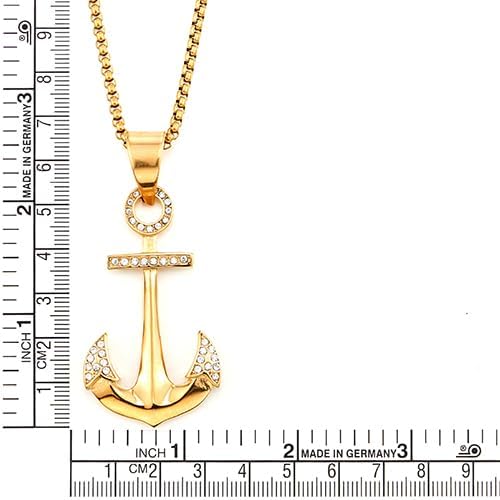 COOLSTEELANDBEYOND Gold Stainless Steel Anchor Pendant Necklace with Cubic Zirconia, Nautical Maritime Jewelry for Men - Image 4