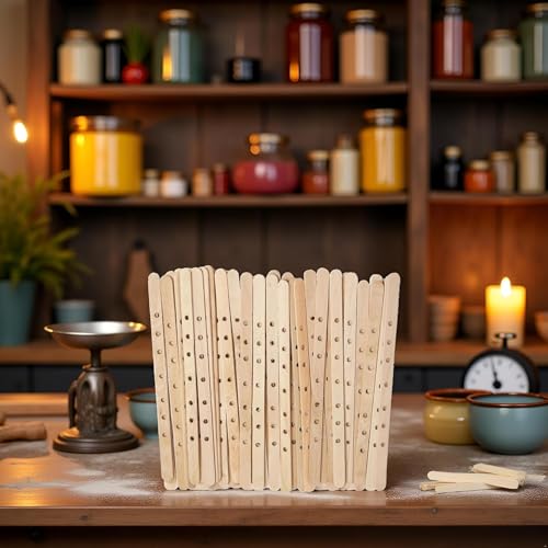 50 piezas de barras de mecha de madera para velas miniatura 4