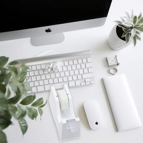 Echomerx Premium White Tape Dispenser For Desk - Sleek & Modern, Non-Slip, 1" + 3" Core, Weighted - Ideal Scotch, Invisible, And Clear Tape Holder For Office - Organize Your Workspace Effortlessly #TOP1