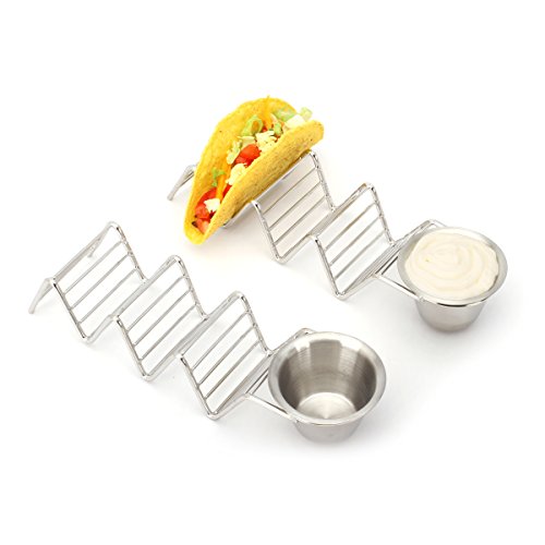 Stackable Taco Holders With Cup, Set Of 2 Premium Stainless Steel Stands, Each Rack Holds 3 Hard Or Soft Tacos, Five Different Styles Available By 2Lbdepot #TOP3