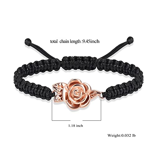 Image of Imrsanl Rose Flower Urn Bracelet for Ashes Cremation Memorial Jewelry of Loved Ones Adjustable Braided Rope Ashes Bracelet Funeral Keepsake for Women