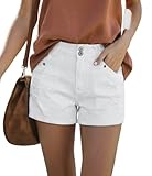 SANMM Women Summer Jean Shorts Trendy Boyfriend High Waisted Denim Shorts Stretchy Cuffed Hem Dress Shorts White M
