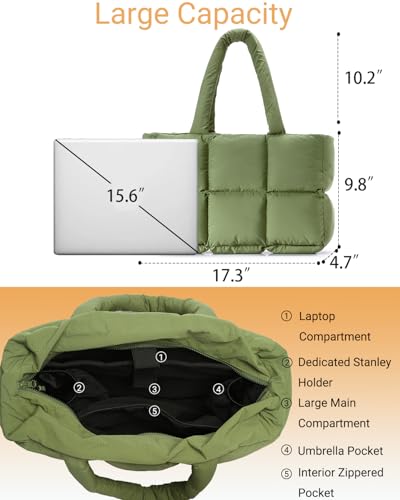 Image of Herald Puffer Tote Bag for Women, Large Quilted Puffy Handbag Lightweight Satchel Purse with Cup Holder & Compartment