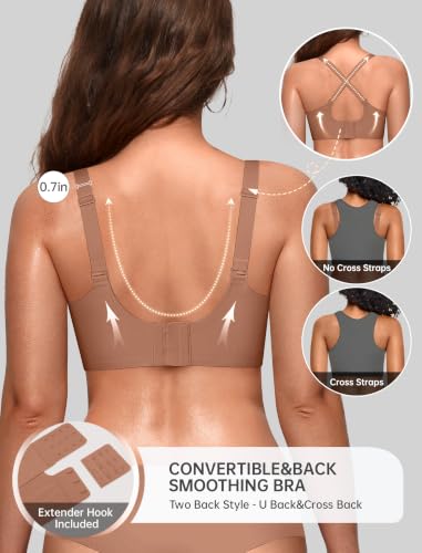 OEAK Women Bras No Underwire Scalloped Push Up Buttery Soft Tshirt Bra Seamless Full Coverage Convertible Everyday Bra Coffee M — view 3