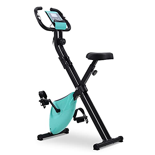 Heimtrainer Fahrrad Hometrainer Klappbar Fitnessbike mit gepolstertem Sitz und LCD-Konsole 8 voreingestellten Stufen 2,5kg Schwungrad Max 120kg tragen Fitnessgeräte (blau) Cover