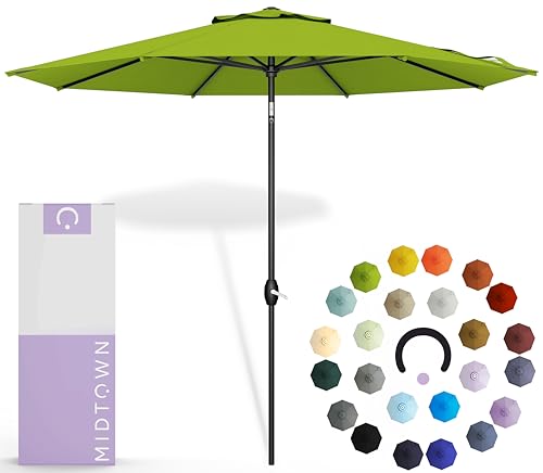 Midtown Umbrellas 10-Year-No-Fade - 8 Ft - UV Proof Pear (Green) Polyester Fabric - Umbrella Outdoor Patio, Auto-Tilt Aluminum Frame Patio Umbrella for Garden, Pool & Deck - Black Pole