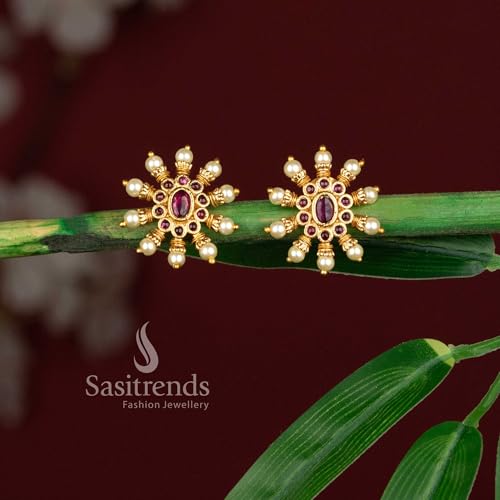 Image of Sasitrends Sasitrends Traditional Tops Gold Plated Ethnic Pearl Designer Studs Earrings for Women and Girls