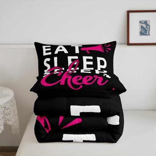 Image of Feelyou Girls Cheerleading Comforter Set Toddler Size for Girls Boys Eat Sleep Cheer Comforter Gymnastics Dancing Lovers Bedding Set Cheer Team Pink Duvet Set Quilt 2Pcs
