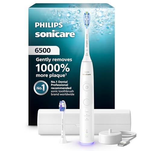 Philips Sonicare 6500 Series Electric Toothbrush - Next-Generation Sonicare Technology, Pressure Sensor, 9 Brushing Settings, SmarTimer, BrushPacer, 21-Day Runtime, Travel Case, White, HX7410/10