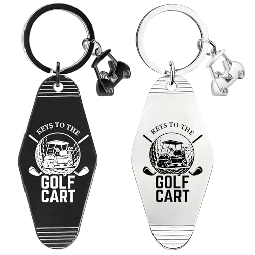 2pcs Golf Cart Keychain for Golfer, Retro Metal Car Accessories,