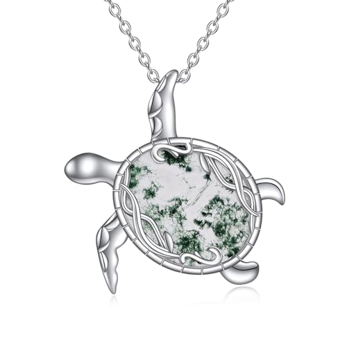 Tortue de mer mousse agate bijoux cadeaux femmes filles en argent