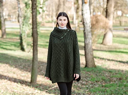 Image of SAOL 100% Merino Wool Cowl Neck Button Poncho for Ladies