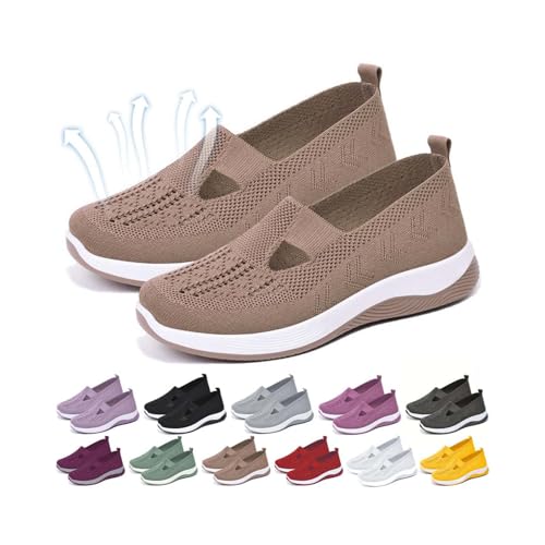 Orthopedic Shoes for Women, Women Wide Width Breathable Walking Comfortable Slip on Sneakers, Non Slip Food Service Lightweight Sneaker, Nurse Shoes Arch Support Sneakers (Khaki, Adult, Women, 8.5, Numeric, US Footwear Size System, Wide)