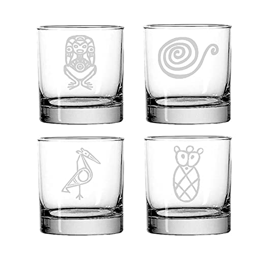 Brindle Southern Farms Puerto Rico Souvenir Set of Taino Indians Symbol Rocks Glasses, Puerto Rican Pride Glassware Set of 4: Taino Baby, Taino Snail, Taino Woman, Taino Bird, Clear Glass