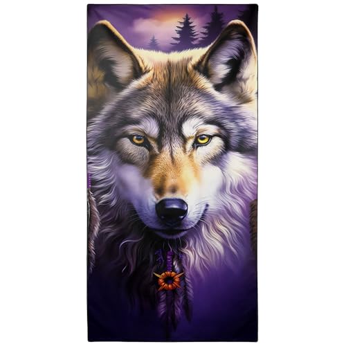YISUMEI Wolf Face Beach Towels for Adults Extra Large 180 x 90 cm, Microfibre Quick Dry Towel for Travel Swimming Camping Sports