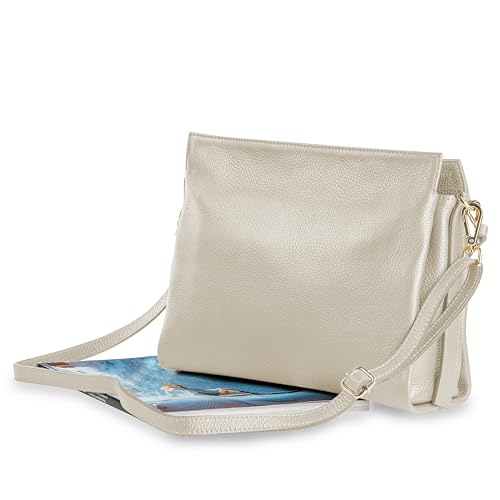 Image of Baroncelli Italian Leather Tote Bag for Women - Pebbled Genuine Leather Medium Handbag with Zipper - Made in Italy