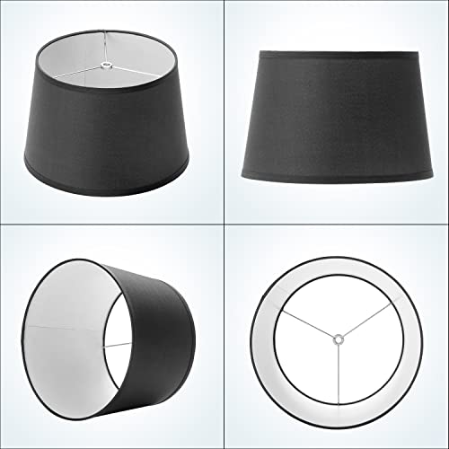 Black Lamp Shades Set Of 2, Medium Drum Spider Lampshade With 2 Pack Lamp Harp And Finial, Hand Craftedn Modern Fabric Lamp Shade Replacement For Table And Floor Lamps, 10X12X8 Inch #TOP3
