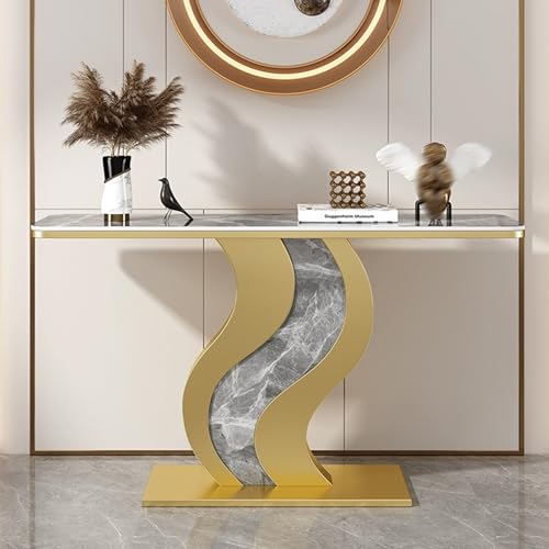 Genérico Mesa Consola Moderna, Mesa Auxiliar para sofá de 99 cm con Detalles Dorados, Mesa para recibidor o Pasillo con Estructura metálica Curvada, Mueble Elegante para Colocar detrás del sofá y DEC