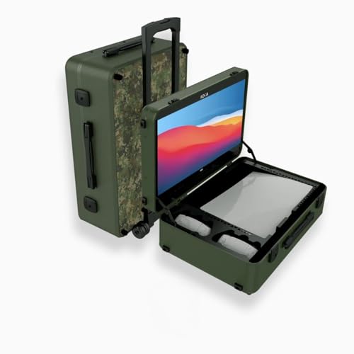 POGA Lux Camouflage – Tragbarer Gamingkoffer (kompatibel mit Playstation 5) mit integriertem 24″ AOC Gaming Monitor, Trolley & Reisekoffer-Design – Camouflage