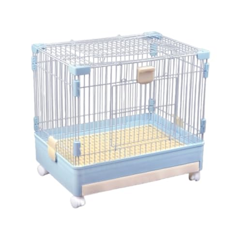 Apaeoflうさぎ ケージ 大型 ハムスター 鶏用 モルモットやハリネズミなどの小動物 屋根付き 天井扉 キャスター付き 組立簡単 (青,S(53*39*49cm))