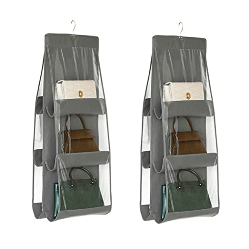Digead Organizador de Bolsos, 2 Pieces, 6 Bolsillos Organizador del Armario Bolso, Organizador Bolsos de Mujer, Ahorra Espacio, Colgador de Bolsos, Gris Cover