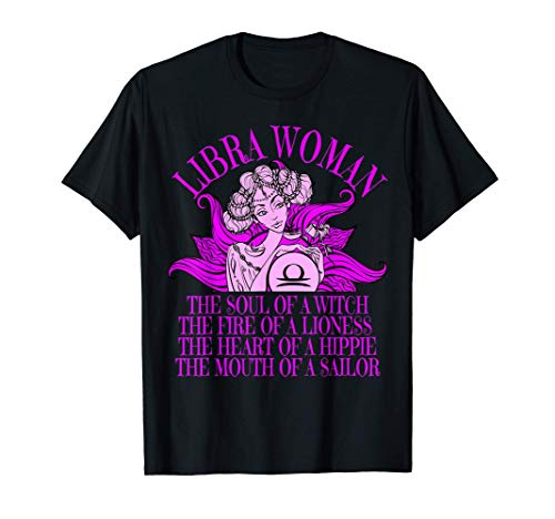 Libra Woman Zodiac September and October Birthday Gift Girls t-shirt, Preto, S