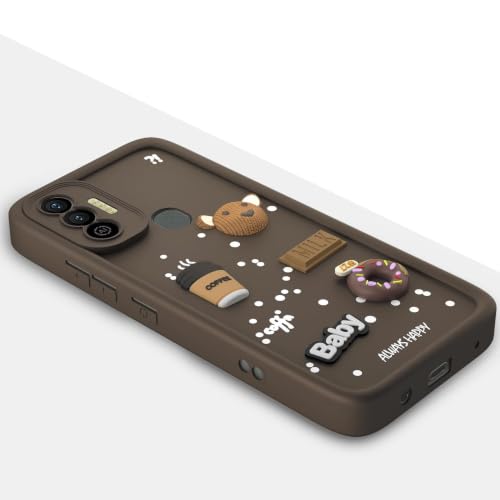 Image of Bintage Cute Fun Taddy Cartoon 3D Ball Bear Milk Cake Coffee Silicon Case Full Body & Camera Protection Back Cover Compatible for Tecno Spark 7T - Brown