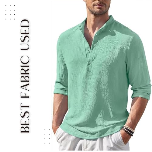 Image of Bellstone Men's Cotton Blend Solid Regular Fit Full Sleeve Short Kurtas | Men's Trendy Short Kurta | Ethnic Stylish Casual Lightweight Summer Kurta for Daily and Occasion Use