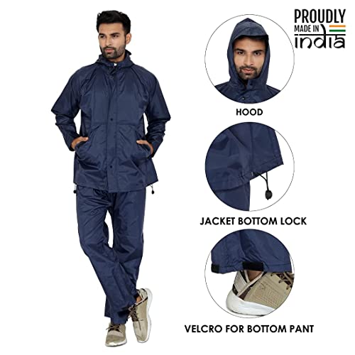 Image of THE CLOWNFISH ankle length Rain Coat for Men Waterproof for Bike Raincoat for Men with Hood Nylon Material. Set of Top and Bottom.