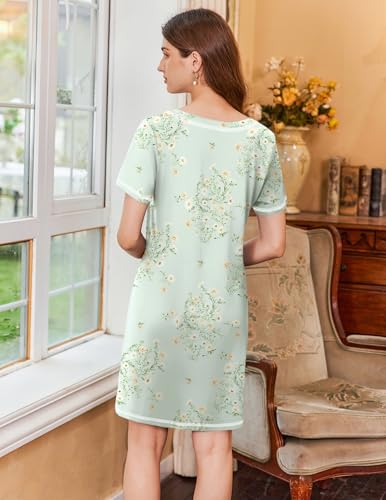 Image of Ekouaer Nightgowns for Women Short Sleeve Sleep Shirts V Neck Nightshirts Soft Sleepshirt Caual T Shirt Sleepdress