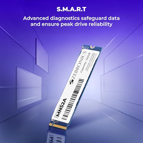 Image of Zebronics 512GB M.2 NVMe SSD, 2280 Form Factor, 2200MB /s Read & 1600MB /s Write, Faster Than SATA SSD, High Performance Storage, Low Power Consumption, Silent Operation, S.M.A.R.T Support (MN52A)