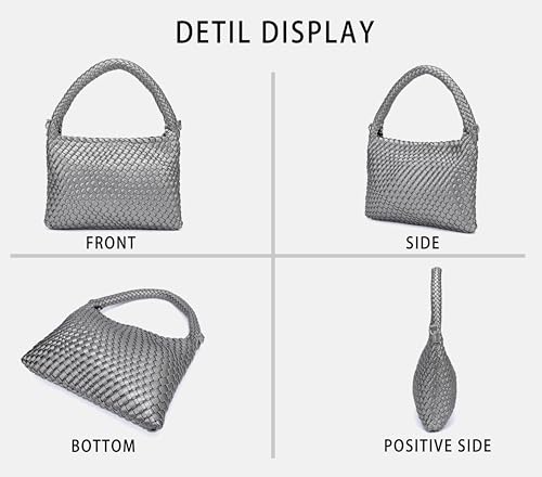 Woven Bag for Women,Artificial Leather PU Champagne Bag Large Summer Beach Travel Handbag and Purse Retro Handmade Shoulder Bag2