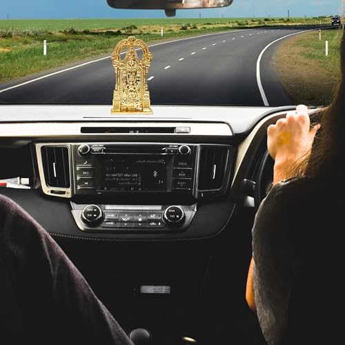 Image of anciently Tirupati Balaji Idol with Lakshmi for Car Dashboard | Venkateswara Idol with Lakshmi for Car Dashboard, Metal, 1 Piece (Gold Colour)